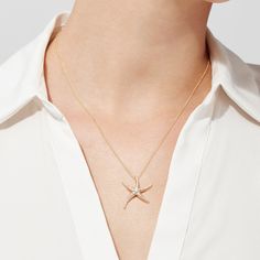 Effy D'Oro 14K Yellow Gold Diamond Starfish Pendant, 0.51 TCW Elegant Yellow Gold Starfish Necklace, Elegant Yellow Gold Necklace With Starfish Charm, Elegant Yellow Gold Necklaces With Starfish Charm, 14k Yellow Gold Starfish Jewelry, Starfish Pendant, Yellow Stone, Gold Yellow, Starfish, Round Diamonds