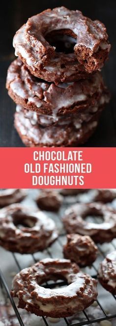 chocolate old fashioned doughnuts on a cooling rack