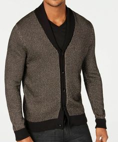 $59 INC International Concepts Men's Black Metallic Cardigan Sweater Size XXL Description INC International Concepts I.N.C. Men's Colorblocked Metallic Cardigan with Skull Shaped Buttons Keep your look on trend with this metallic colorblocked cardigan from I.N.C. International Concepts, in pure cotton for enduring comfort. Skull shaped buttons Skull Shaped buttons down the front Regular fit Shawl collar; button-front closure Colorblocked styling; ribbed-knit cuffs and hem; metallic knit pattern Metallic Knit, Spring Sweater, Plus Size Activewear, Black Metallic, Knit Pattern, Black Men Fashion, Inc International Concepts, Shawl Collar, Trendy Plus Size