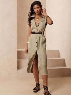 TENCEL Midi Shirtdress | Banana Republic Factory Midi Dress Outfit, Style Makeover, Casual Weekend, Banana Republic Factory, Casual Spring, Fabric Belt, Shirtdress, Spring Summer Outfits, Petite Size