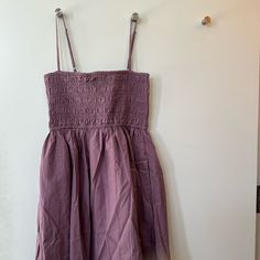 Like New, Lovely Lilac Color With Inner Lining. Purple Midi Dress With Smocked Bodice, Summer Purple Cotton Midi Dress, Purple Brunch Dress With Smocked Back, Purple Dress With Smocked Back For Brunch, Sleeveless Mauve Midi Dress For Spring, Purple Dress With Smocked Bodice For Brunch, Casual Mauve Summer Dress, Mauve Knee-length Midi Dress For Summer, Purple Cotton Dress For Day Out