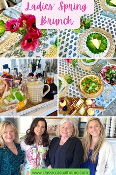 the ladies'spring brunch is on display in this collage, including plates and