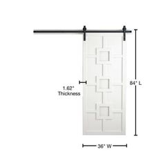 an image of a white door with measurements for the top and bottom bars on it