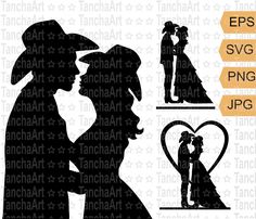 the silhouettes of a man and woman kissing in front of a heart shaped frame