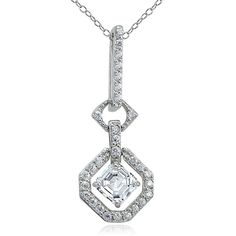 Dazzle yourself with this stunning necklace. A square CZ stone is framed by an octagon studded with CZ stones. The pendant dangles from an 18” rolo chain, and is finely crafted of sterling silver. Product Details Metal Type sterling-silver Metal Stamp 925-sterling Weight 2.6GR Length 18IN Width 11.04MM Height 28MM Clasp Type spring-ring Chain Type rolo Chain Length 18 Stone Details Gem Type cubic-zirconia Number of Stones 1 Stone Shape square-shape Total Weight 0.71 Setting Type prongs Stone Cre Silver Hexagon Jewelry With Diamond Accents, Diamond White Octagon Cubic Zirconia Jewelry, Cubic Zirconia Necklace Gift, Elegant Silver Hexagon Necklace, Cubic Zirconia Octagon Necklace As Gift, Cubic Zirconia Octagon Necklace For Gift, Octagon Diamond Cut Necklace, Octagon Necklace With Diamond Accents For Gifts, Octagon Diamond Necklace Gift