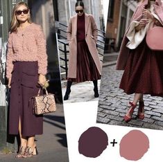 Mauve Color Combinations Outfit, Plum Outfit Ideas, Color Combos Outfit, Look Rose, Color Blocking Outfits, Color Combinations For Clothes, Deep Autumn