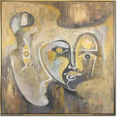 an abstract painting with two faces on it's face and one in the middle