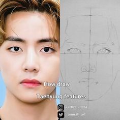 a man's face is shown next to a drawing