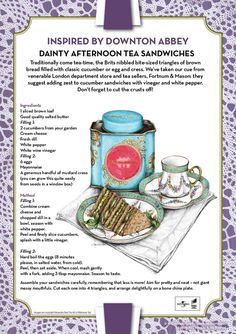 an advertisement for tea sandwiches with information about the ingredients and instructions to make them tasteful