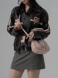 coquette aesthetic pink bow leather jacket diddi moda arcana archive leather jacket womens fall outfit inspiration Leather Jackets Outfits, Coquette Vibes, Girly Coquette, Leather Jacket Outfits, Fashion School, Aesthetic Coquette, Kawaii Aesthetic, Faux Leather Jacket, Cool Items