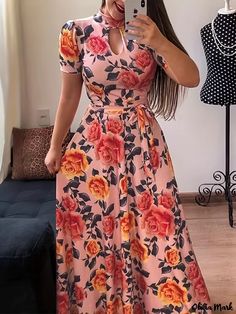 Olivia Mark - Plus Size Sexy Sweatshirt Dress, Women's Plus Floral Print Long Sleeve Keyhole Mock Neck Pleated Maxi Dress With Belt Women Party Dress, Printed Beach Dresses, Maxi Long Dress, Pleated Maxi Dress, Floral Print Maxi, Dress Boho, Women Maxi, Floor Length Dresses, Daily Dress