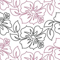 a close up of a flower design on a white background with pink and black flowers