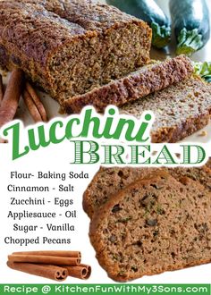 the recipe for zucchini bread is shown