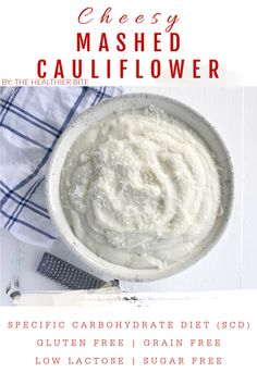 A white bowl filled with mashed cauliflower. Smashed Cauliflower, Cheesy Mashed Cauliflower, Garlic Mashed Cauliflower, Mashed Cauliflower Recipe, Steamed Cauliflower, Farmers Cheese, Cauliflower Recipe, Healthy Substitutions