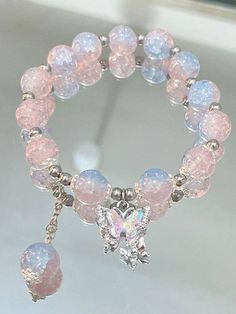 Fairy Bracelets, Girly Bracelets, Crystal Bead Jewelry, Jewelry Accessories Ideas, Pink Collar, Crystal Beads Bracelet, Women Pink