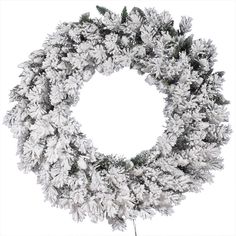 a christmas wreath with white lights and snow flakes on the front, isolated against a white background