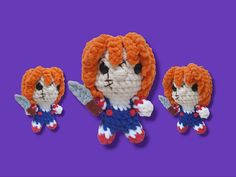 three little dolls made to look like they are wearing red, white and blue outfits