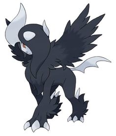 a black and white pokemon with big wings