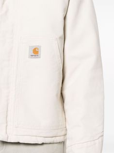 Find CARHARTT WORK IN PROGRESS Ogo-patch Organic Cotton Shirt Jacket on Editorialist. ivory white organic cotton padded design logo patch to the front spread collar front press-stud and zip fastening drop shoulder long sleeves press-stud fastening cuffs two diagonal pockets to the sides straight hem quilted lining This item is made from at least 50% organic materials. Learn more about what makes a product Conscious on our Conscious Criteria page Progress Logo, Carhartt Logo, Carhartt Work In Progress, Pad Design, Organic Materials, Cotton Pads, Ivory White, Work In Progress, Design Logo