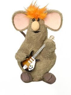 a stuffed mouse with an electric guitar