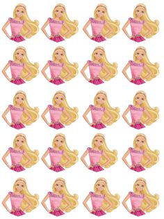 barbie doll stickers with blonde hair and pink dress on white background, set of 12