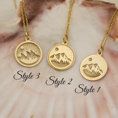 "* Material: High Quality 14K Solid Gold - Not Gold Vermeil Not Gold Plated - ( REAL SOLID GOLD )  * Metal Stamp: 14k * Dimensions: Varies between 12.5mm and 25mm depending on your selection * All our jewelry is custom made by hand with Love and Care in our workshop  * 14k Solid Gold Mountain Necklace - Personalized Mountain Pendant - Dainty  Nature Charm - Best Friend Gifts - Travel Jewelry By Demir Uluer H O W ∙ T O ∙ O R D E R * You can choose the size and gold color of your pendant using the first box / option * You can choose the length of your chain by selecting the second option / box. Just use the 'PERSONALIZATION BOX' to let us know the Note you want on the back of your Pendant O T H E R ∙ I N F O R M A T I O N * Material of chain: 14K Solid gold ( REAL GOLD ) It is thin and daint Mountain Pendant, Gold Mountain, Om Necklace, Mountain Necklace, Solid Gold Necklace, Zodiac Necklaces, Friend Gifts, Pet Necklace, Gift Ideas For Her