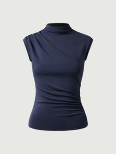 Classy Tank Tops, Elegant Ruched Tops For Layering, Chic Ruched High Neck Tops, Chic High Neck Ruched Tops, Elegant Stretch Top With Funnel Neck, Elegant High Stretch Mock Neck Top, Elegant Stretch Funnel Neck Top, Elegant Funnel Neck Stretch Top, Versatile Fitted Mock Neck Top For Work