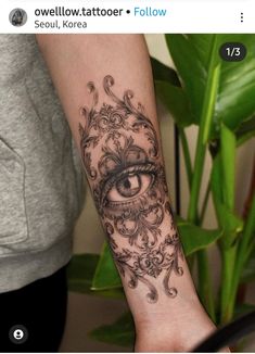 a person with a tattoo on their arm and an eye in the middle of it