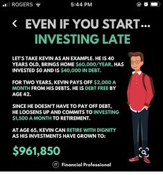 a man standing in front of a sign that says even if you start investing late