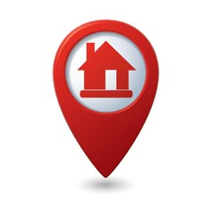 a red map marker with a house icon on it's white backgroud