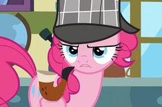 the pinkie is holding a pipe in her hand and wearing a hat on top of it