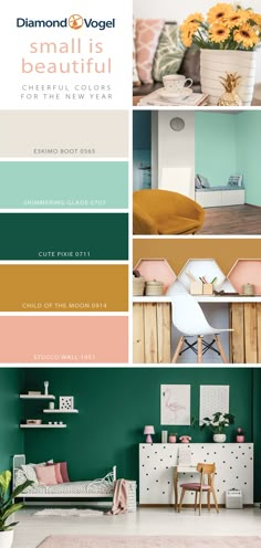 a room with different colors and furniture in it