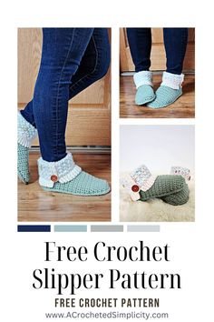 the free crochet slipper pattern is shown