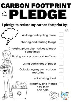 the carbon footprint pledge is shown in black and white with an image of a person holding