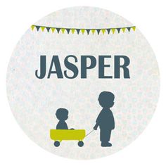 a child pushing a cart with the word jasper on it