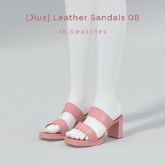 a pair of pink and white sandals with the words just leather sandals 08 on them