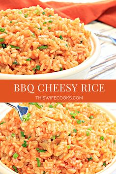 two bowls filled with bbq cheesy rice