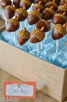 cake pops are arranged on sticks in a box