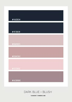 the color scheme for dark blue and blush is shown in shades of pink, purple, black