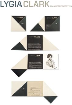 an advertisement for the lygia clark museum, featuring black and white geometric shapes