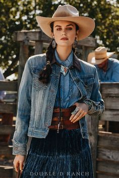 YOUR JEAN JACKET JUST GOT A WILD WEST MAKEOVER! This denim beauty takes things up a notch with a contrast leather collar, toebox-style stitching, and an unbelievably intricate cross-stitch longhorn on the back. Y’all, the details on this thing are remarkable. This one is a must-have. Fall Rodeo Denim Jacket In Medium Wash, Fall Rodeo Medium Wash Denim Jacket, Medium Wash Denim Jacket For Rodeo In Fall, Long Sleeve Denim Rodeo Outerwear, Fall Dark Wash Denim Jacket With Contrast Stitching, Medium Wash Outerwear For Rodeo In Fall, Western Long Sleeve Denim Outerwear, Western Style Long Sleeve Denim Outerwear, Fitted Denim Jacket With Contrast Stitching For Fall