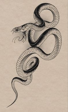 a black and white drawing of a snake