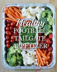 healthy football tailgate appetizer with broccoli carrots and cauliflower