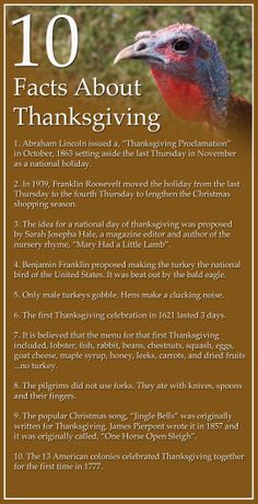 an image of a turkey with the words ten things about thanksgiving written in it's center