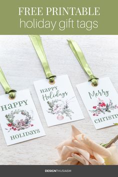 free printable holiday gift tags with text overlay that reads, free printable holiday gift tags