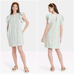 A New Day Striped Ruffle Short Sleeve Dress Size: Xxl New With Tags All Measurements Are Approximate: Length: 34" Ptp: 22" G5-9937 Casual Ruffle Sleeve Day Dresses, Casual Mini Dress With Ruffle Sleeves For Daywear, Ruffle Shorts, Short Sleeve Dress, A New Day, Day Dresses, New Day, Sleeve Dress, Short Sleeve Dresses