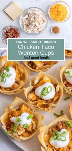 the chicken taco wonton cups are ready to be eaten