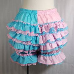 Cotton candy split color fancy ruffle short mini bloomers | Etsy Clown Bloomers Outfit, Cotton Candy Inspired Outfit, Cotton Candy Aesthetic Outfits, Clown Bloomers, Pastel Fashion Outfits, Cotton Candy Outfit, Clown Drag, Candy Outfits, Bloomers Outfit