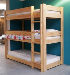 bunk beds in a room with blue walls