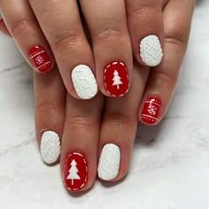 Christmas Structure Gel Nails, Gel Nail Ideas For Christmas, Christmas Nail Designs Sweater, Christmas Nail Inspo Short Nails, Utah Christmas Nails, Baby Jesus Nails, Polar Express Nail Art, Christmas Jumper Nails, Extra Short Christmas Nails